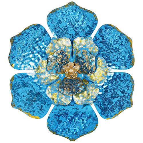 Ridota Metal Flower Wall Decor, 11.5" Metal Hanging Wall Art Sculpture, Metal Wall Art Decor for Indoor Outdoor Home Bedroom Living Room, Blue