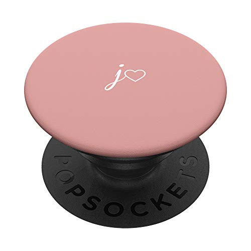 White Initial Letter J Heart Minimalist Rose PopSockets PopGrip- Swappable Grip for Phones  and  Tablets