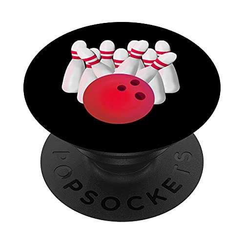 Cool Red Bowling Ball Cartoon Strike Bowling White Pins PopSockets PopGrip- Swappable Grip for Phones  and  Tablets