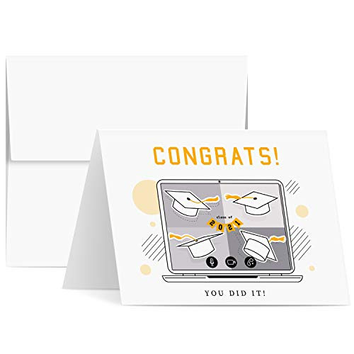 Congrats You Did It Class of 2021 Graduation Greeting Cards  Cute  and  Funny Zoom Call Graduates Celebratory Congratulations Fold Over Greetings - -A2 Size- 4.25 x 5.5 - 25 Cards  and  Envelopes per Pack