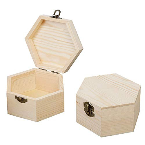 LONG TAO 2 Pcs 5.1''x5.1''x2.7'' Unfinished Wood Box Hexagon Wooden Treasure Boxes Wooden Storage Box Natural DIY Craft Stash Boxes with Hinged Lid and Front Clasp for Crafts Art Hobbies Home Storage LONG TAO 2 Pcs 5.1''x5.1''x2.7'' Unfinished Wood Box Hexagon Wooden Treasure Boxes Wooden Storage Box Natural DIY Craft Stash Boxes with Hinged Lid and Front Clasp for Crafts Art Hobbies Home Storage