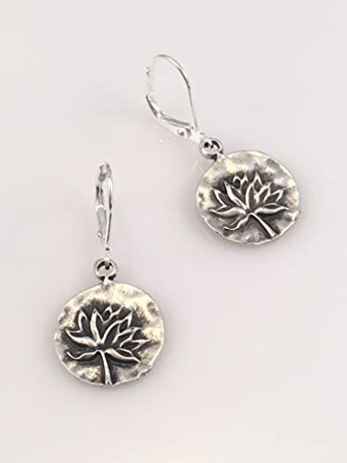 Antiqued Pewter Lotus Flower Lever Back Earrings Antiqued Pewter Lotus Flower Lever Back Earrings