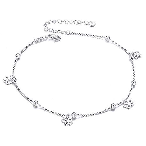 FUNRUN JEWELRY 925 Sterling Silver Chain Anklet Bracelet for Women with Bead Ball Anklet Dangle Butterfly Adjustable Gift for Women FUNRUN JEWELRY 925 Sterling Silver Chain Anklet Bracelet for Women with Bead Ball Anklet Dangle Butterfly Adjustable Gift for Women