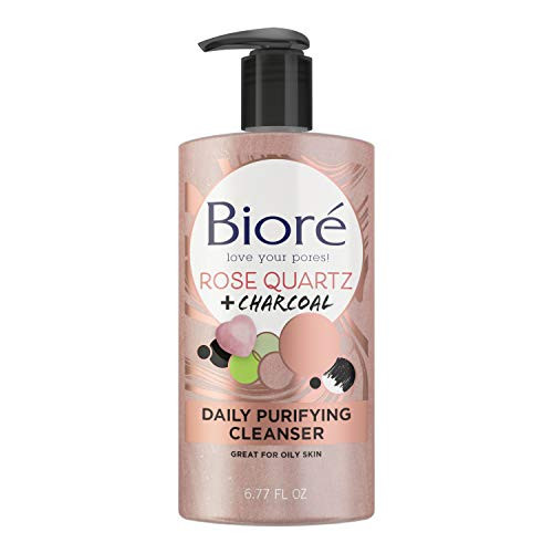 Biore Rose Quartz  plus Charcoal Daily Face Wash, Oil Free Facial Cleanser Energizes Skin, Dermatologist Tested and Cruelty Free, 6.77 Ounces