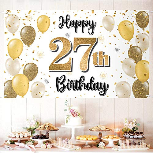 LASKYER Happy 27th Birthday Large Banner - Cheers to 27 Years Old Birthday Home Wall Photoprop Backdrop,27th Birthday Party Decorations.