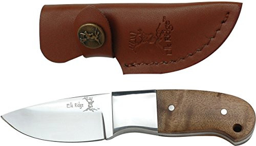Elk Ridge - Outdoors Fixed Blade Knife - 5-in Overall, 440 Stainless Steel Mirror Polished Blade, Burl Wood Handle, Leather Sheath - Hunting, Camping, Survival - ER-111
