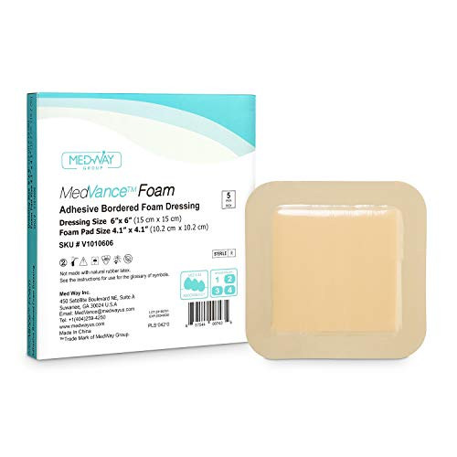 MedVance TM Foam  Bordered Adhesive Hydrophilic Foam Dressinge 6"x6" -4.1"x4.1" Pad- Box of 5 dressings