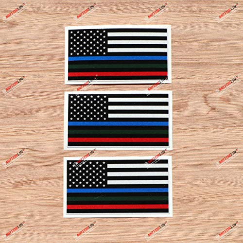 Thin Line Blue Green Red American Flag Police Military Fire Vinyl Decal Sticker - 3 Pack Reflective 4 Inches - for Car Boat Laptop Thin Line Blue Green Red American Flag Police Military Fire Vinyl Decal Sticker - 3 Pack Reflective 4 Inches - for Car Boat Laptop