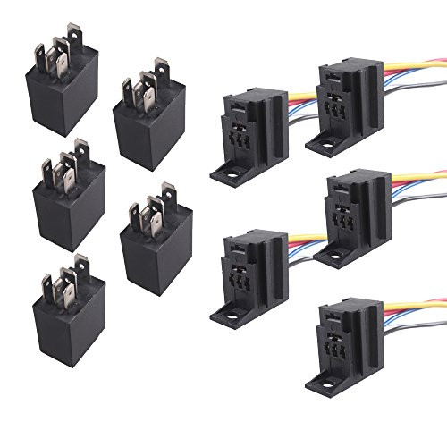 Etopars 5 X 30A 12V 5Pin Car Vehicle Auto Relay Kit For Electric Fan Fuel Pump Heavy Duty SPDT Socket Plug Wire