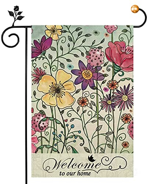 Welcome Spring Garden Flag 12 x 18 Inch, Spring Floral Garden Flag Double Sided, Spring and Summer Garden Flag for Small Yard Garden Decoration Welcome Spring Garden Flag 12 x 18 Inch, Spring Floral Garden Flag Double Sided, Spring and Summer Garden Flag for Small Yard Garden Decoration