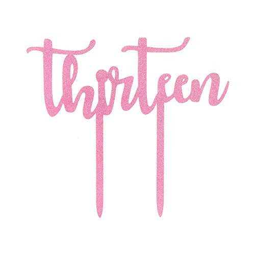 Pink Glitter Thirteen Cake Topper,Happy 13th Birthday,Number 13 Wedding Anniversary Party Decoration Supplies(Acrylic)