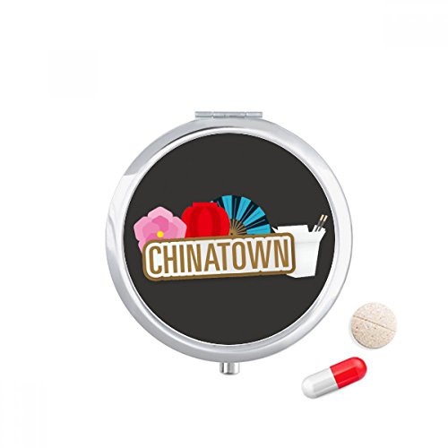 Flower Lantern Fan Brown China Town Pill Case Pocket Medicine Storage Box Container Dispenser