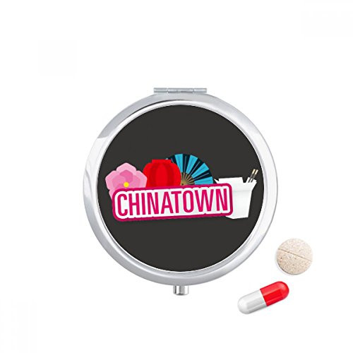 Flower Lantern Fan Red China Town Pill Case Pocket Medicine Storage Box Container Dispenser