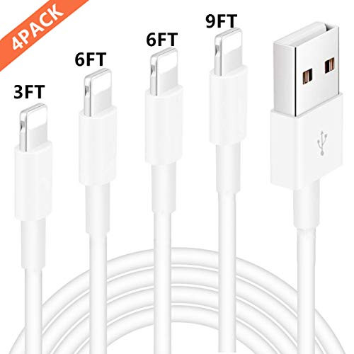 iPhone Charger, Cable, MFi Certified 4 Pack 3FT 6FT 6FT 9FT Charger Cord Charging Cable Charger Compatible with iPhone Xs MAX XR X 8 8 Plus 7 7 Plus 6s 6s Plus 6 6 Plus and More