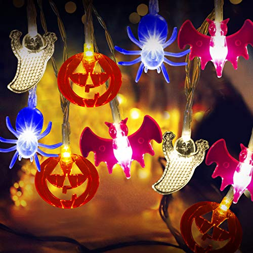 Tcamp 20 LED Halloween String Lights Halloween Decorations Lights Halloween Pumpkin Bat Ghost Spider Lights, Battery Powered Waterproof Outdoor Indoor String Lights for Halloween Party Home Decor Tcamp 20 LED Halloween String Lights Halloween Decorations Lights Halloween Pumpkin Bat Ghost Spider Lights, Battery Powered Waterproof Outdoor Indoor String Lights for Halloween Party Home Decor