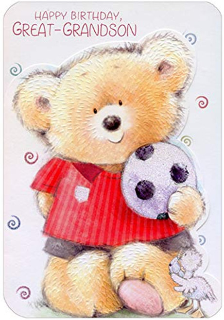 Designer Greetings Bear Holding Soccer Ball Die Cut Juvenile Birthday Card for Young Great-Grandson Designer Greetings Bear Holding Soccer Ball Die Cut Juvenile Birthday Card for Young Great-Grandson