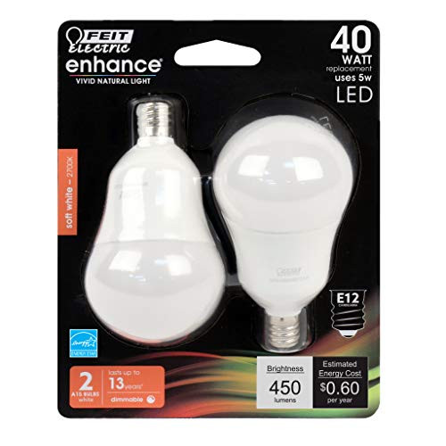 FEIT Electric Performance A15 E12 -Candelabra- LED Bulb Soft White 40 Watt Equivalence 2 pk