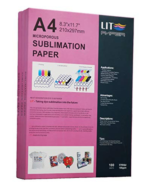LIT Sublimation Paper 8.3 x 11.7 inch, 100 Sheets,100gsm - Heat Transfer Paper For Any Epson Sawgrass HP Inkjet Printer With Sublimation Ink