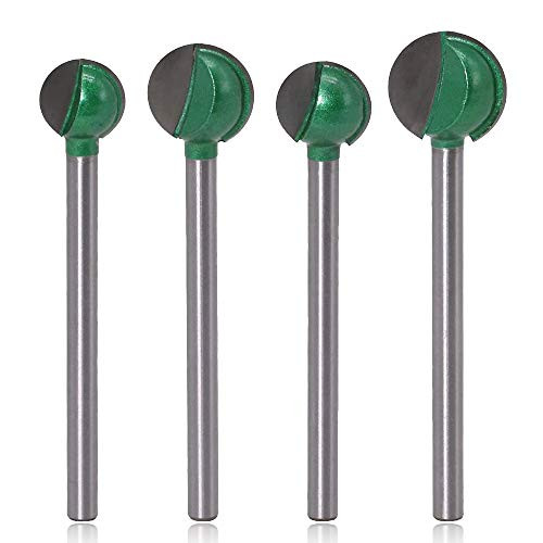 Mesee 4 Pieces Ball End Grooving Router Bit Set, 6mm Shank Long Core Box End Grooving Bits CNC Round Nose Groove Cutter Woodworking Milling Cutting Tool - 16/18/ 20/ 22mm Cutting Diameter