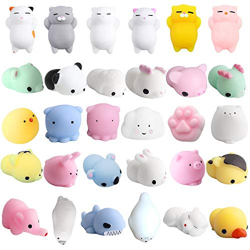 Kawaii Squishies Mochi Squishy Stress Reliever Squeeze Fidget Cute Figure Animals Kawaii Charm Cat-Random 10pcs