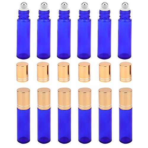 Lurrose 12pcs Essential Oil Roller Bottles Empty Glass Roller Bottle Essential Oil Perfume Roller Ball Bottle for Home Travel Use 10ml -Blue-