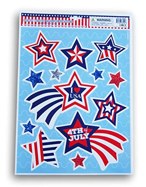 Patriotic 4th of July Striped Stars Window Clings - 11.25'' x 14.5'' - 13 Piece