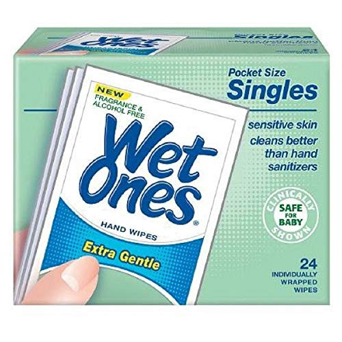 WET ONES Sensitive Skin Hand Wipes, Singles Extra Gentle Fragrance  and  Alcohol Free 24 ea -Pack of 2-