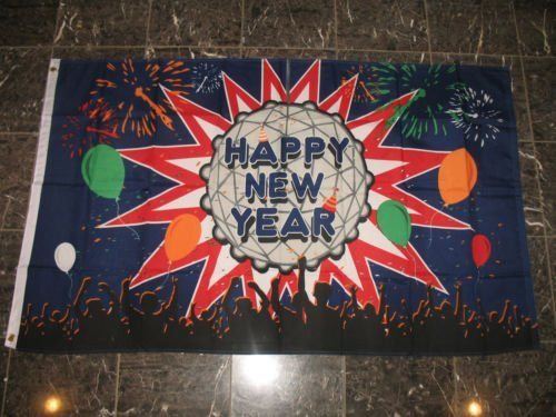 MWS Happy New Year Years Ball Flag 3'x5 House Banner Grommets Double Stitched Fade Resistant Premium Quality