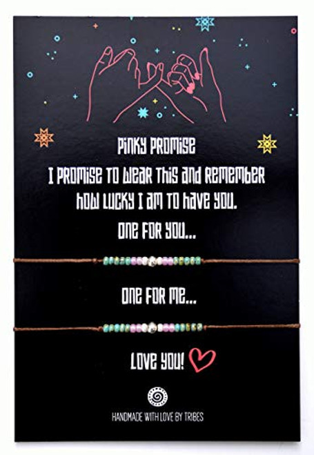 Best Friend Gift for Teen Girls, Pinky Promise Bracelets, Long Distance Matching Friendship Best Friend Bracelets for 2, Gift for Sister Bestie Mom Daughter Granddaughter Women, Handmade by Tribes