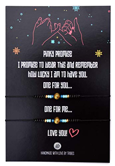 Pinky Promise Bracelets for 2, Long Distance Matching Friendship Best Friend Evil Eye Bracelets, Gift for Sister Bestie BFF Mom Daughter Granddaughter Family Women and Girl, Handmade by Tribes