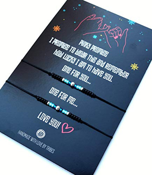 Friendship Bracelet for 2, Pinky Promise Long Distance Matching Best Friend Turquoise Bracelets Gift, for Sister Bestie Mom Daughter Granddaughter Family Women and Teen Girls, Handmade by Tribes