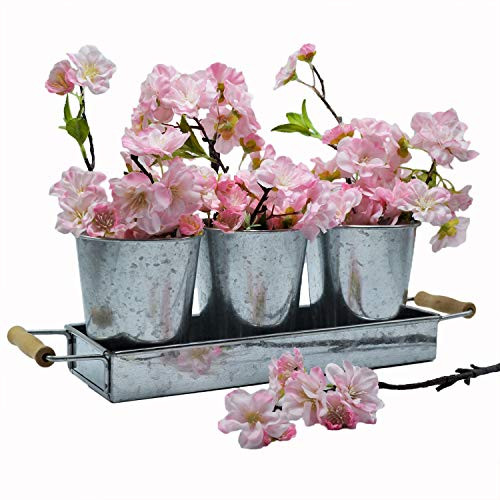 Galvanized Metal Bucket Herb Planter Caddy Table Set Tray with Handles