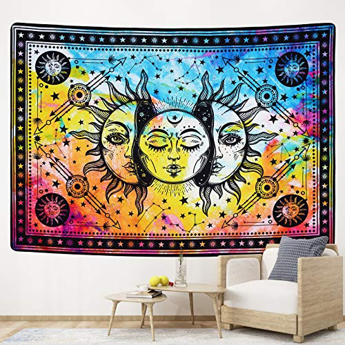 Lyacmy Sun and Moon Tapestry Burning Sun Tapestry Colorful Starry Tapestry Psychedelic Mystic Tapestry Wall Hanging for Room -59.1 x 82.7 inches- Lyacmy Sun and Moon Tapestry Burning Sun Tapestry Colorful Starry Tapestry Psychedelic Mystic Tapestry Wall Hanging for Room -59.1 x 82.7 inches-