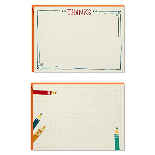 Hallmark Blank and Thank You Cards Assortment, Colored Pencils (50 Flat Paneled Note Cards with Envelopes), Blue and Brights