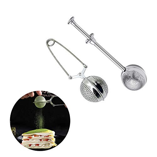 2 Pieces Flour Sifter, Stainless Steel Powder Sugar Shaker Powdered Sugar Shaker Duster, Sifter for Baking, Tea, Spices and Seasonings -Ball-