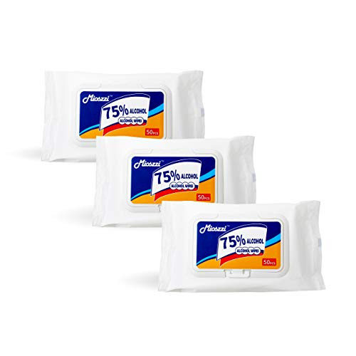 Sanitizing Hand Wipes  75 percent Ethyl Alcohol Sanitizing Wipes  Large Hand Wipes  All Purpose Travel Sanitizer Wipes, 50 Cleansing Alcohol Wipes Per Pack x 3 Packs