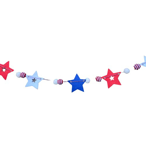 AGD Patriotic Decor - Felt Stars and Felt Balls Garland 4.5ft