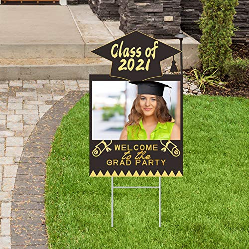 Trgowaul Class of 2021 Yard Signs with Stakes-Graduation Decorations 2021, Outdoor Black Congrats Grad Decorations, Graduation Party Decorations -1 Pcs Graduation Yard Sign-