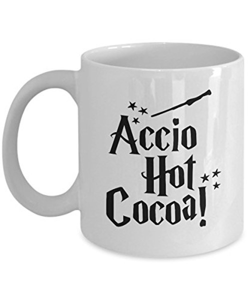 Accio Hot Cocoa - White Ceramic Cocoa Mug - Unique Funny Harry Potter Themed Fan Gift