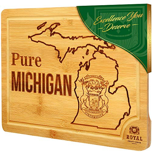 Bamboo State Cutting Board for Kitchen  Michigan Cheese Board, Charcuterie Platter  and  Serving Tray, -15" x 10"-