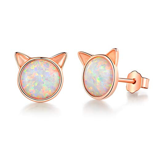 Rose Gold Plated Opal Stud Earrings 925 Sterling Silver Cat Earring Hypoallergenic Jewelry Gifts for Women Girls Rose Gold Plated Opal Stud Earrings 925 Sterling Silver Cat Earring Hypoallergenic Jewelry Gifts for Women Girls