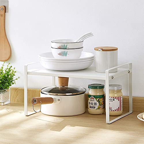 Countertop Organizer for Kitchen Bathroom, Cupboard Stand Spice Rack, Cabinet Pantry Storage Shelf - White