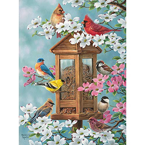 Bits and Pieces - 1000 Piece Jigsaw Puzzle for Adults 20" x 27"  - Joys of Spring - 1000 pc Bird Feeder Flower House Jigsaw by Artist Abraham Hunter