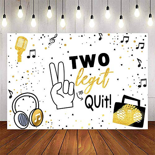 Avezano Two Legit to Quit Party Backdrop for 2nd Birthday Party Retro 90s Hip Hop Birthday Party Decoration White and Gold Two Cool Birthday Party Supplies Second Birthday Party Decor -7x5ft-
