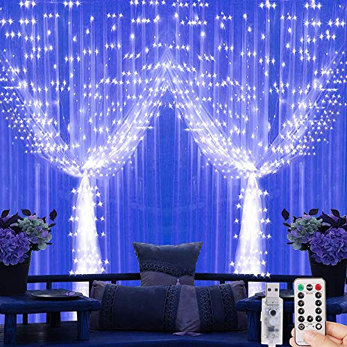 Bolansi Curtain String Lights Window,USB Powered Fairy Lights String 300 LEDs,8 Modes Twinkle Lights for Wedding Party Home Garden Bedroom Outdoor Indoor Wall Christmas Decoration -White with USB-
