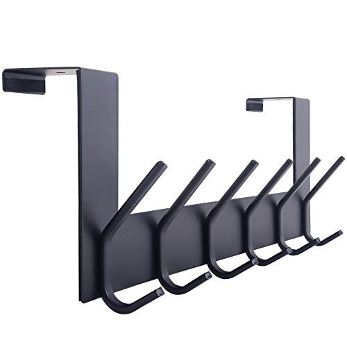 WEBI Over The Door Hook Door Hanger-Over The Door Towel Rack with 6 Coat Hooks for Hanging,Door Coat Hanger Towel Hanger Over Door Coat Rack for Towels,Clothes,Back of Bathroom,Black