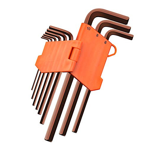 Hex Key Allen Wrench Set, Long Arm 9pcs L-Shaped Metric Chrome Hex Allen Key Wrench Sets L2 Steel Sizes 1.5, 2, 2.5, 3, 4, 5, 6, 8, 10mm