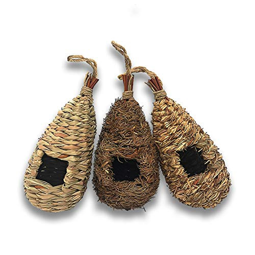 Hummingbird House, Pack of 3 Grass Bird Hut, Hand Woven Hanging Birdhouse Outside Roosting Pocket Nest for Hummingbird Wren Sparrow Wicker Finch Chickadee  Hummingbird House, Pack of 3 Grass Bird Hut, Hand Woven Hanging Birdhouse Outside Roosting Pocket Nest for Hummingbird Wren Sparrow Wicker Finch Chickadee