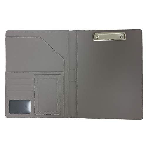 PU Leather Business Folder Legal Pad Holder Letter Size A4 Writing Pad for School Office Conference Notepad Clip Boards Resume Portfolio Folder Interview/Legal Document Organizer -Gray-