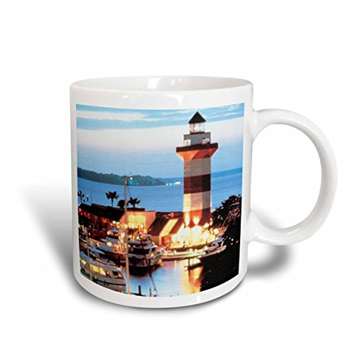 3dRose mug_61725_2"Harbour Town Lighthouse at Hilton Head Island at Dusk" Ceramic Mug, 15 oz, Multicolor